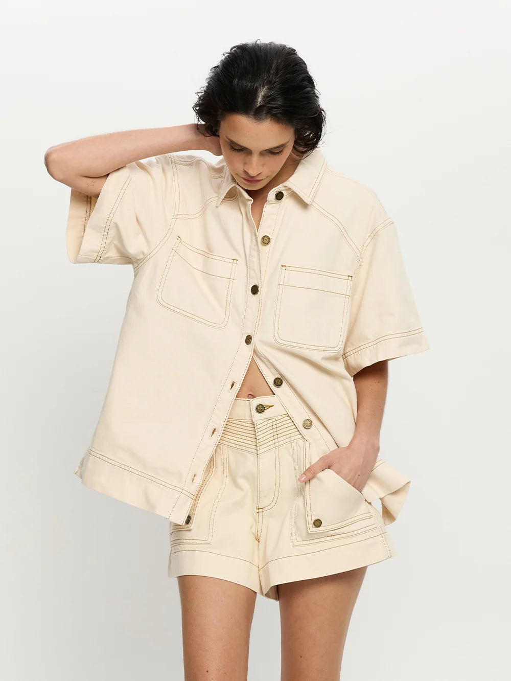 Elysian Collective Kivari Celene Denim Short Cream