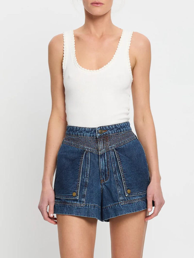 Elysian Collective Kivari Celene Denim Shorts Paloma Indigo