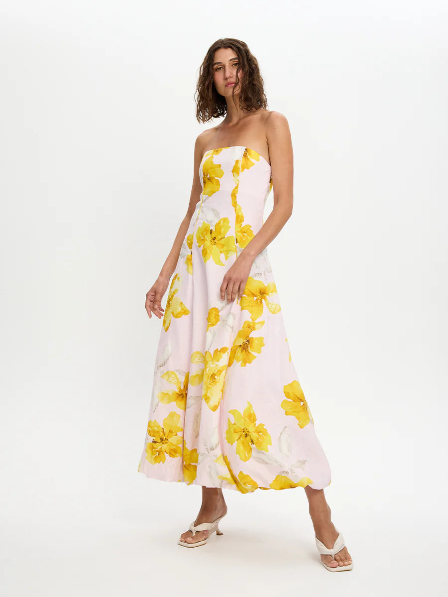 Elysian Collective Kivari Francine Strapless Maxi Dress Pink Yellow