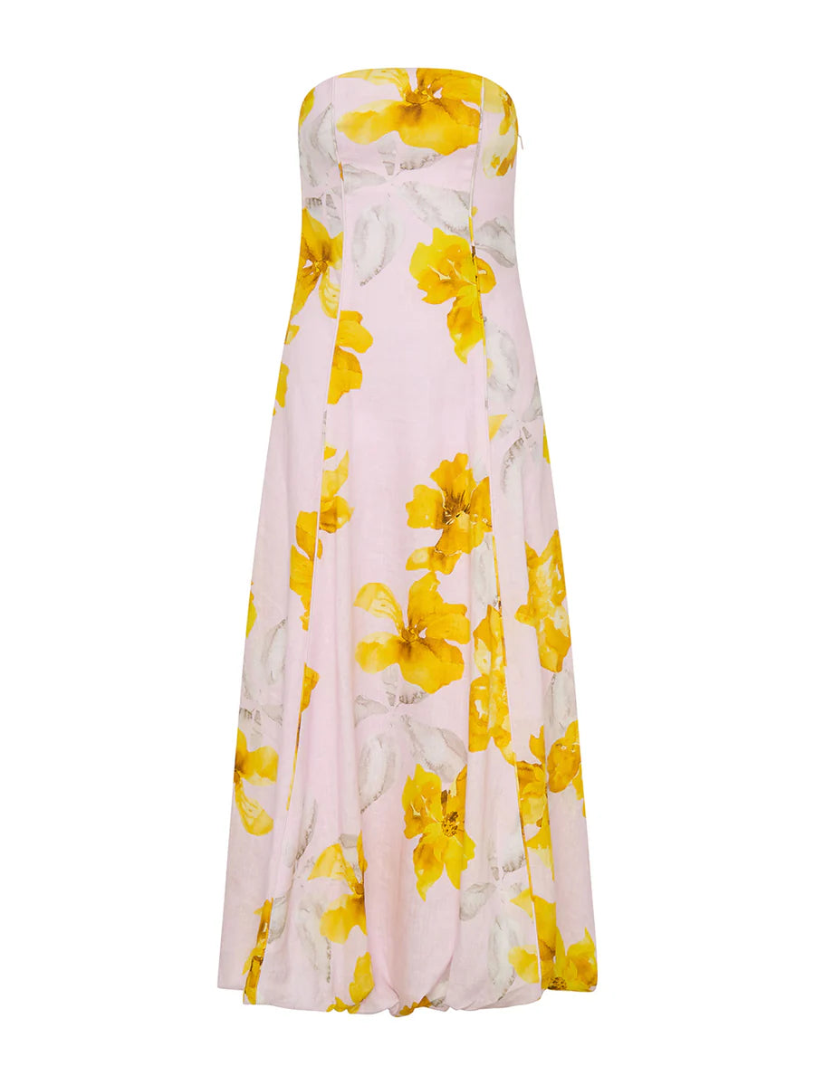 Elysian Collective Kivari Francine Strapless Maxi Dress Pink Yellow