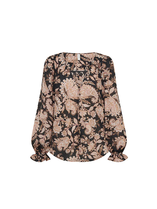 Elysian Collective Kivari Layla Blouse Black Paisley