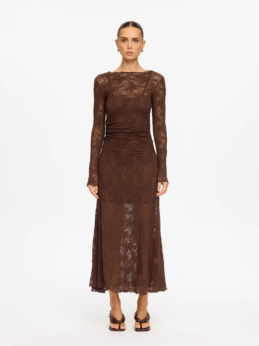 Elysian Collective Kivari Marie Lace Maxi Dress Chocolate