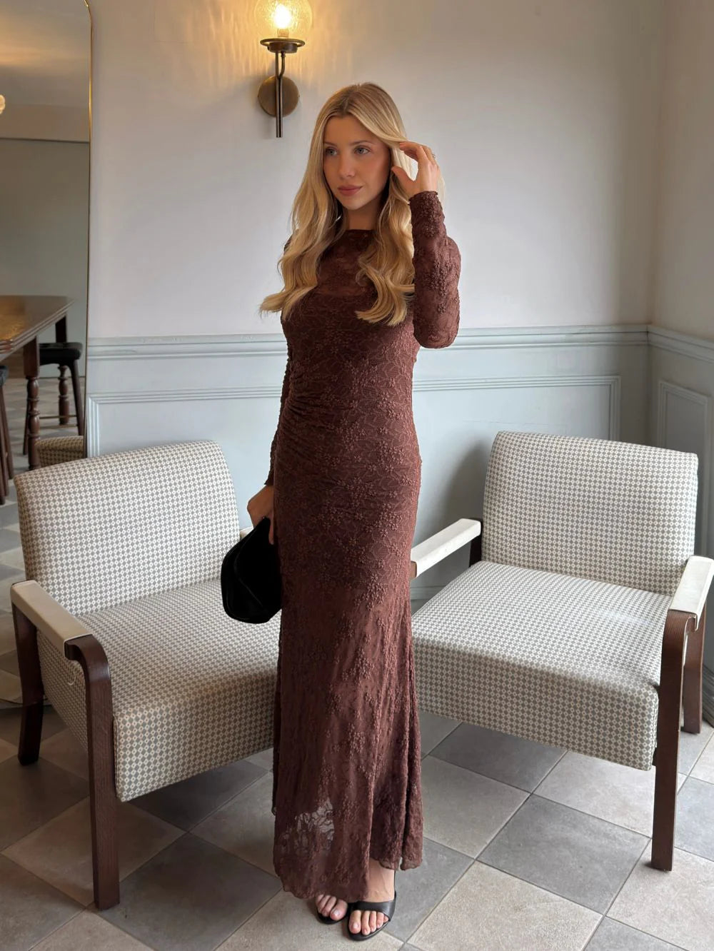 Elysian Collective Kivari Marie Lace Maxi Dress Chocolate