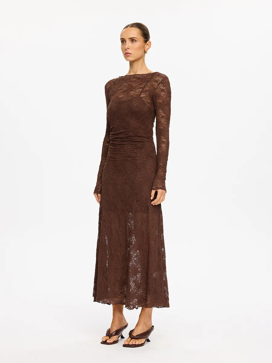 Elysian Collective Kivari Marie Lace Maxi Dress Chocolate