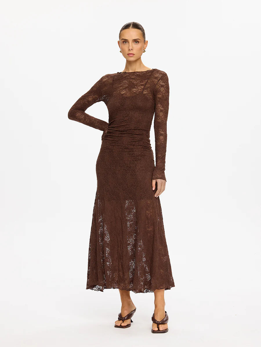 Elysian Collective Kivari Marie Lace Maxi Dress Chocolate