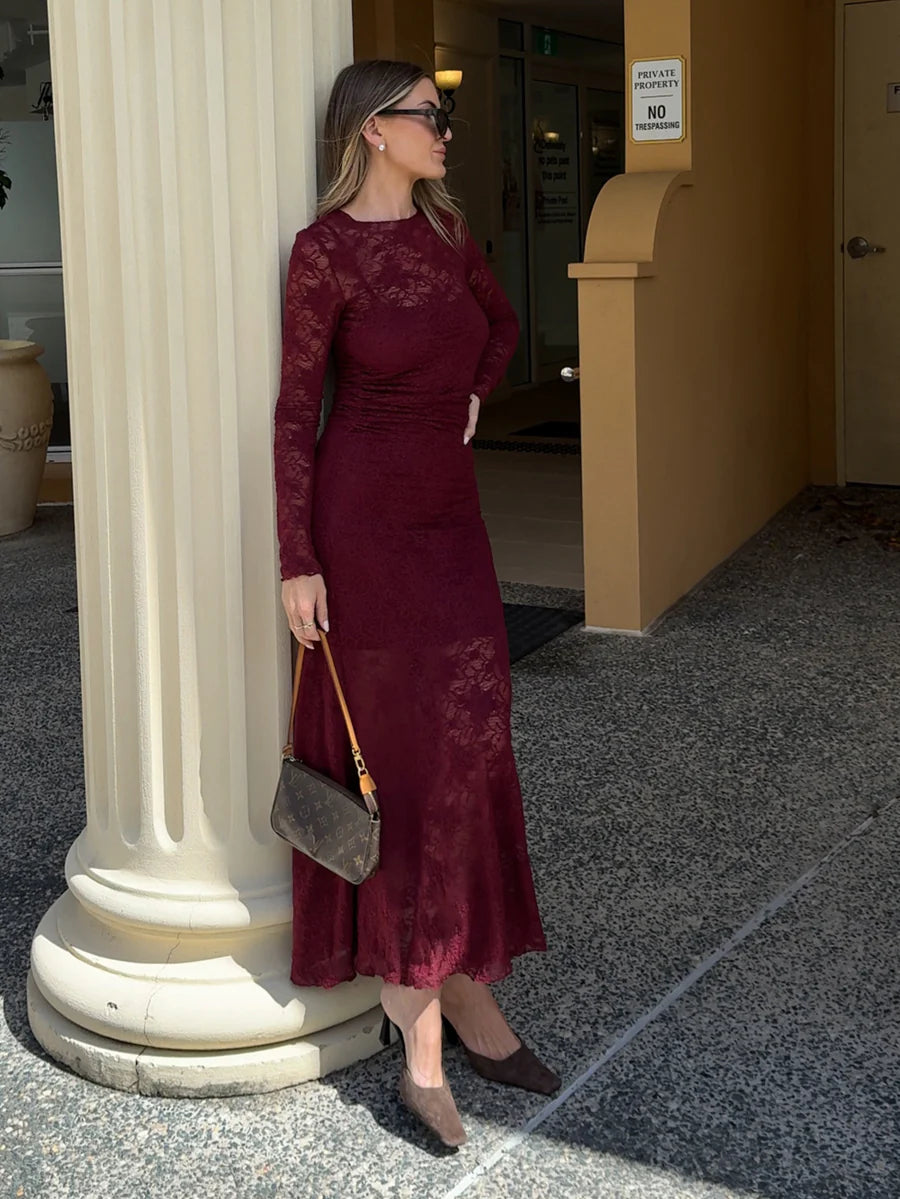 Elysian Collective Kivari Marie Lace Maxi Dress Plum
