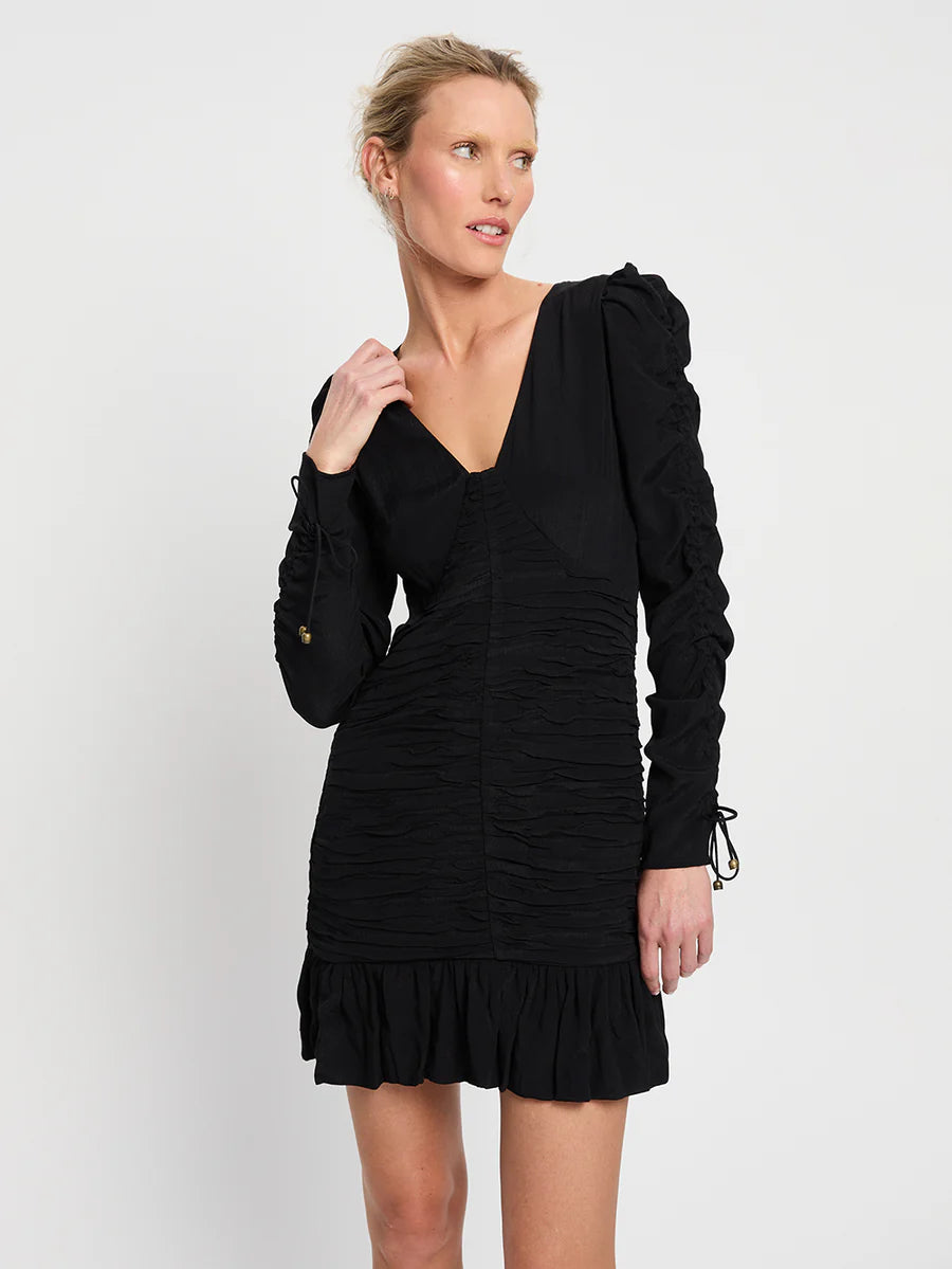 Elysian Collective Kivari Scarlett Gathered Mini Dress Black