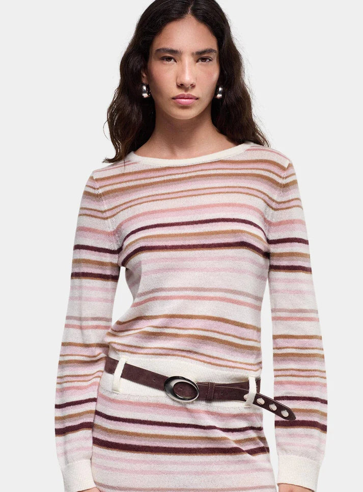 Elysian Collective Laagam Onira Ecru Striped Short Dress Ecru