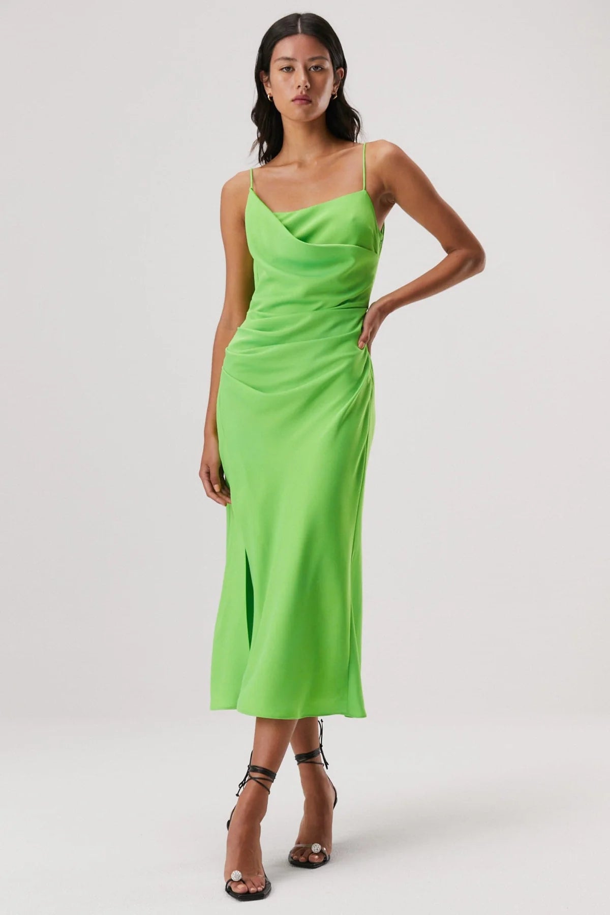 Elysian Collective Misha Alden Satin Midi Dress Lime Green