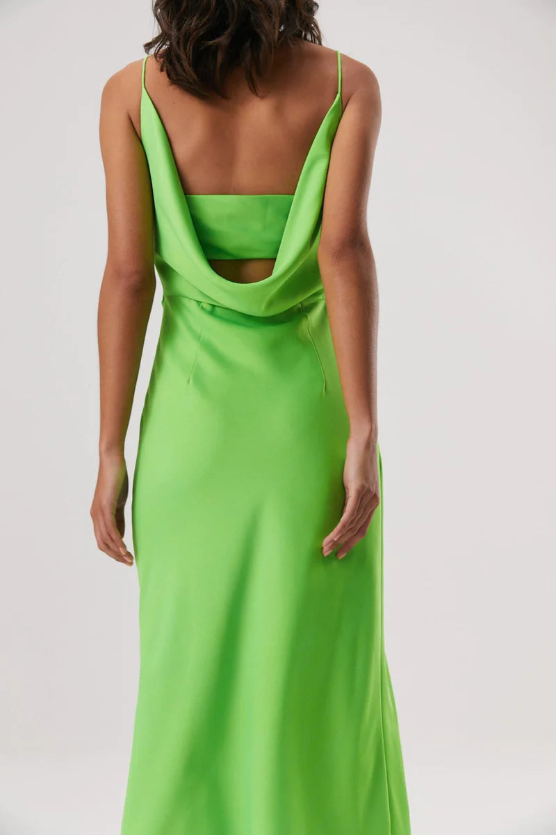 Elysian Collective Misha Alden Satin Midi Dress Lime Green