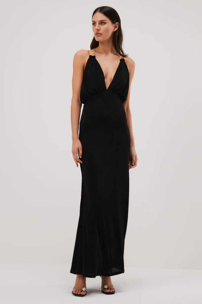 MISHA AMINAH CHAIN SLINKY GOWN BLACK