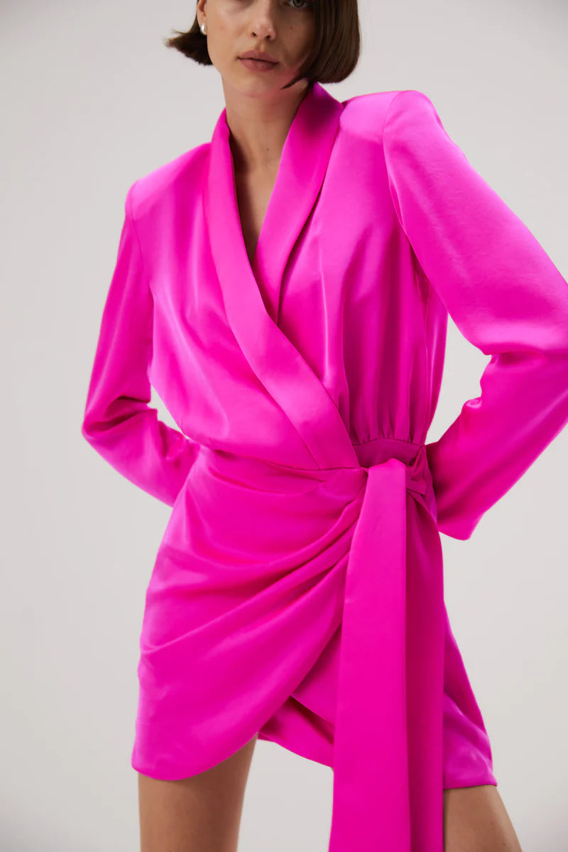 Elysian Collective Misha Azera Satin Mini Dress Hot Pink