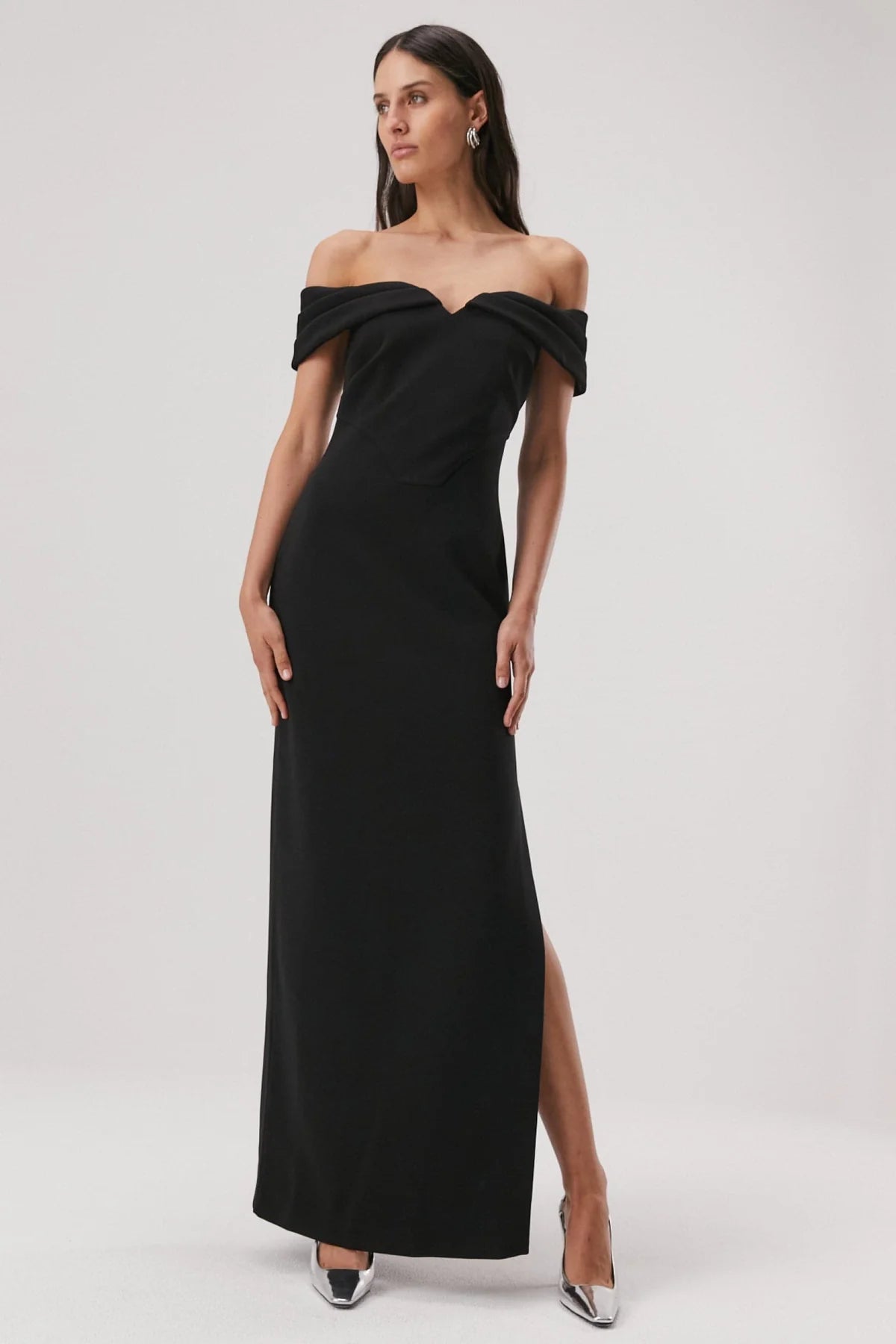 Elysian Collective Misha Cael Off Shoulder Gown Black