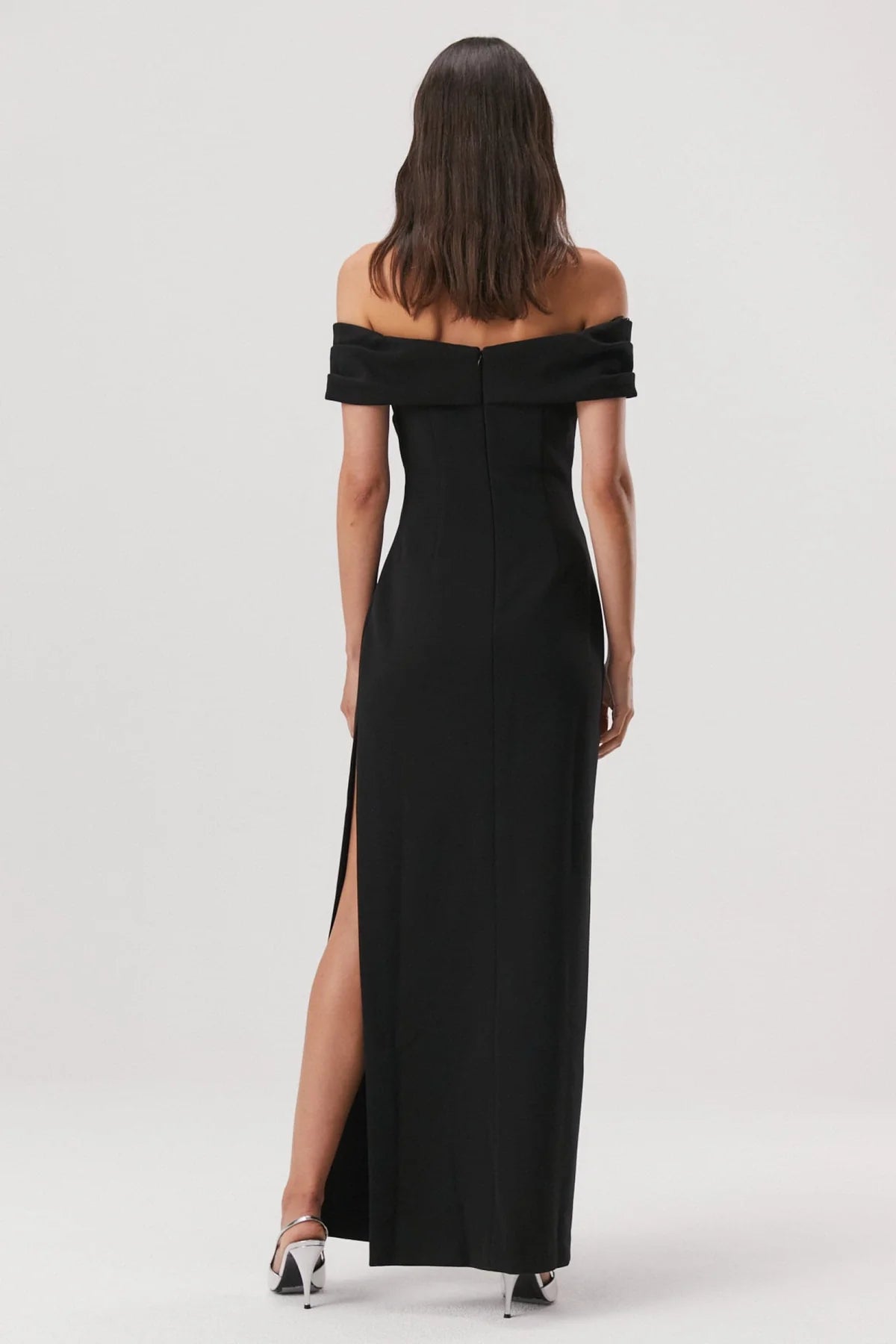 Elysian Collective Misha Cael Off Shoulder Gown Black