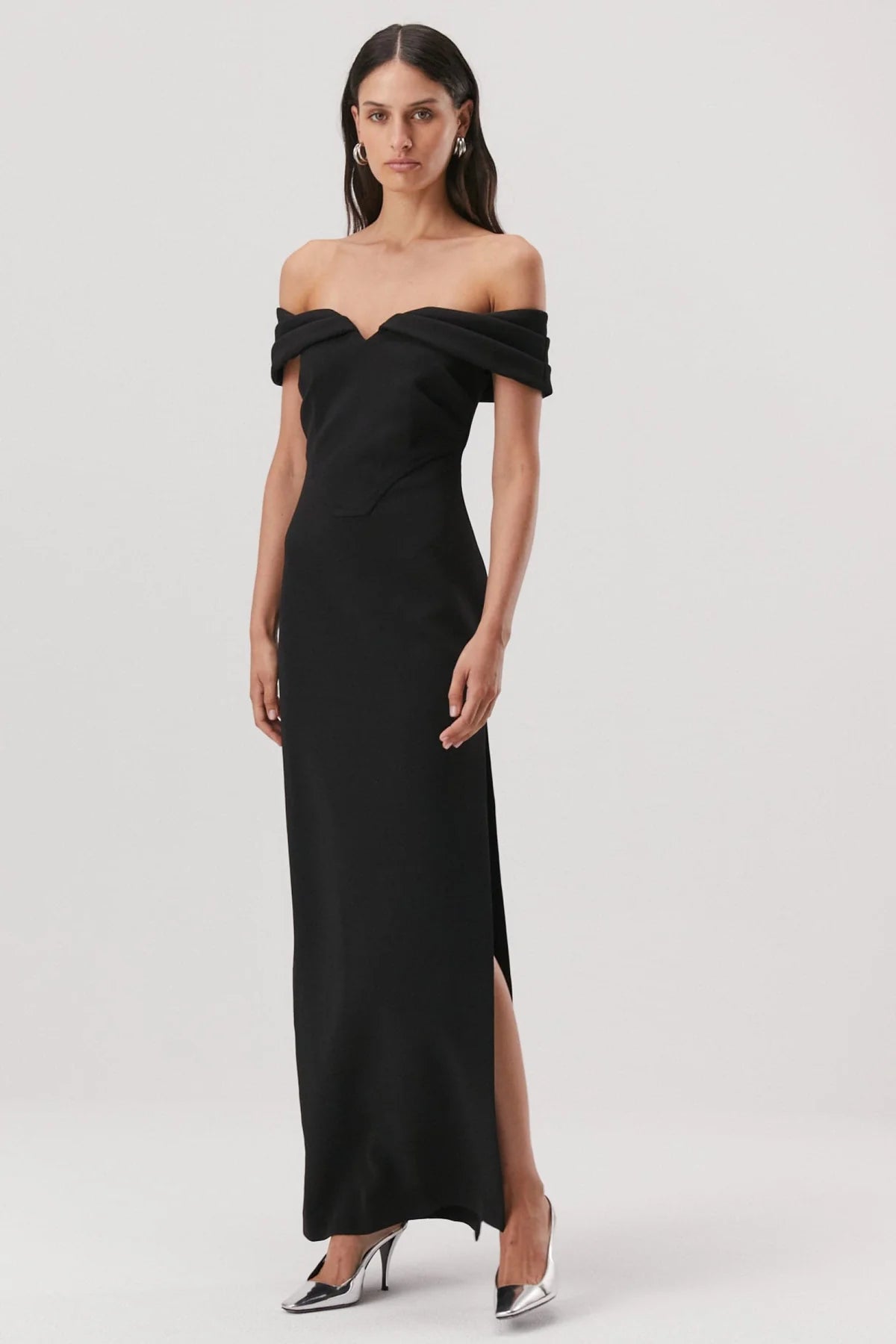 Elysian Collective Misha Cael Off Shoulder Gown Black