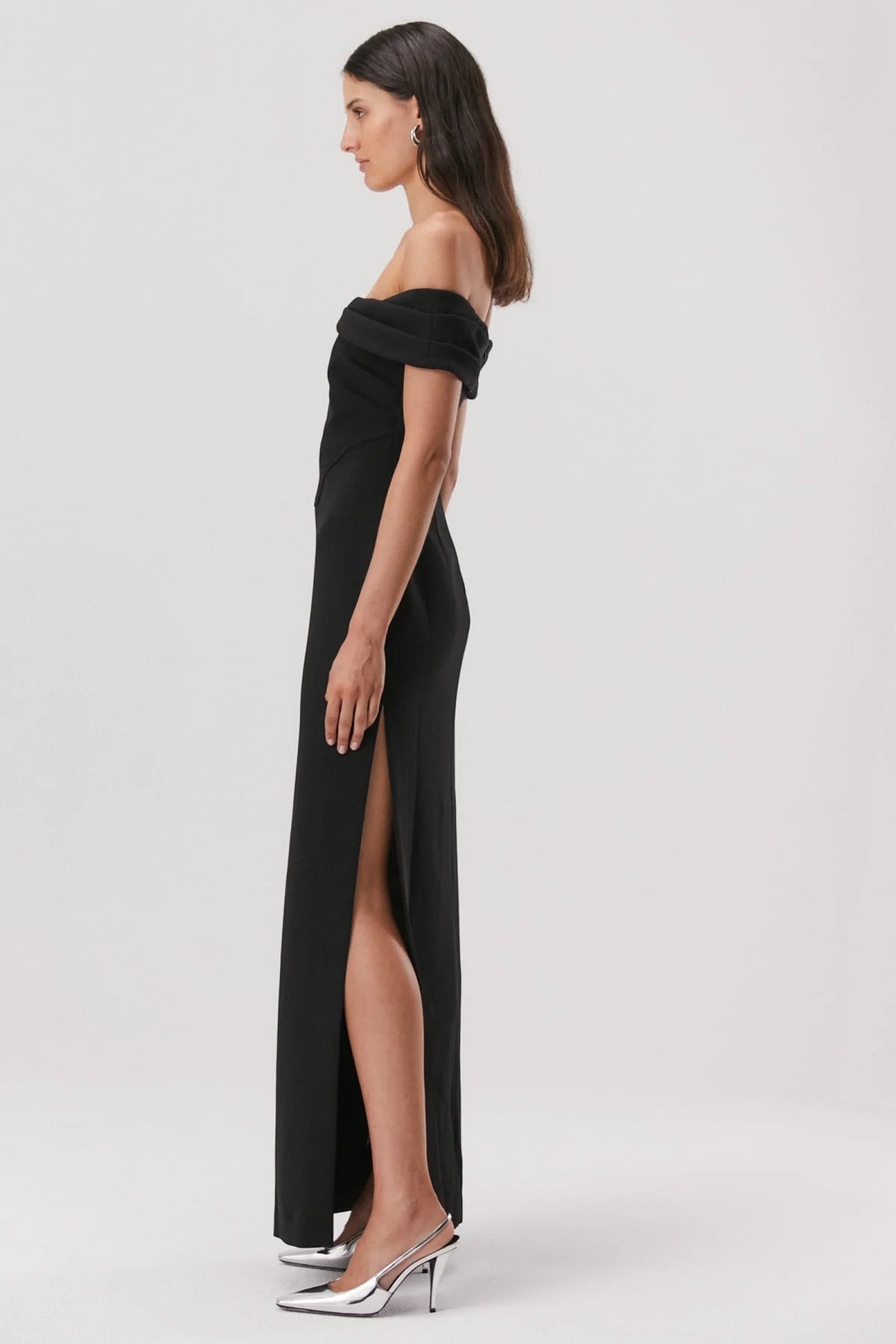 Elysian Collective Misha Cael Off Shoulder Gown Black