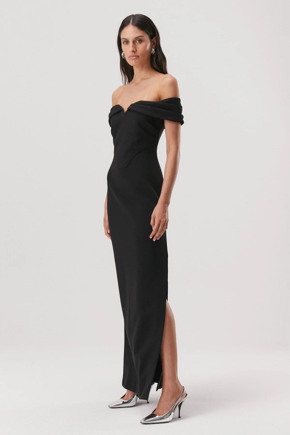 Elysian Collective Misha Cael Off Shoulder Gown Black