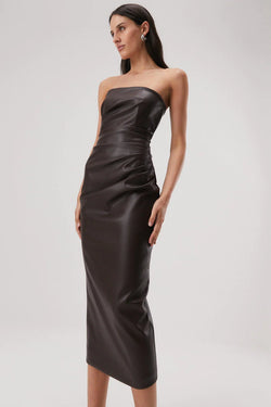 Elysian Collective Misha Griffin Drape Detail Strapless Dress Chocolate