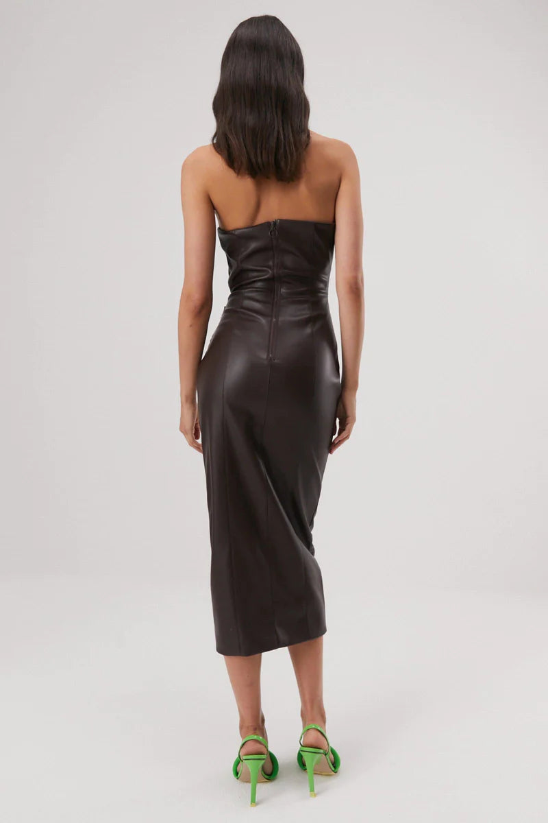 Elysian Collective Misha Griffin Drape Detail Strapless Dress Chocolate