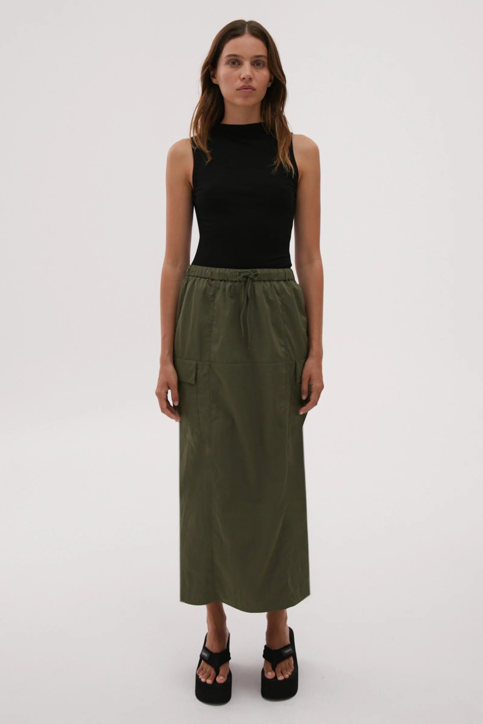 Elysian Collective Misha Urban Jalen Midi Skirt Sage Green