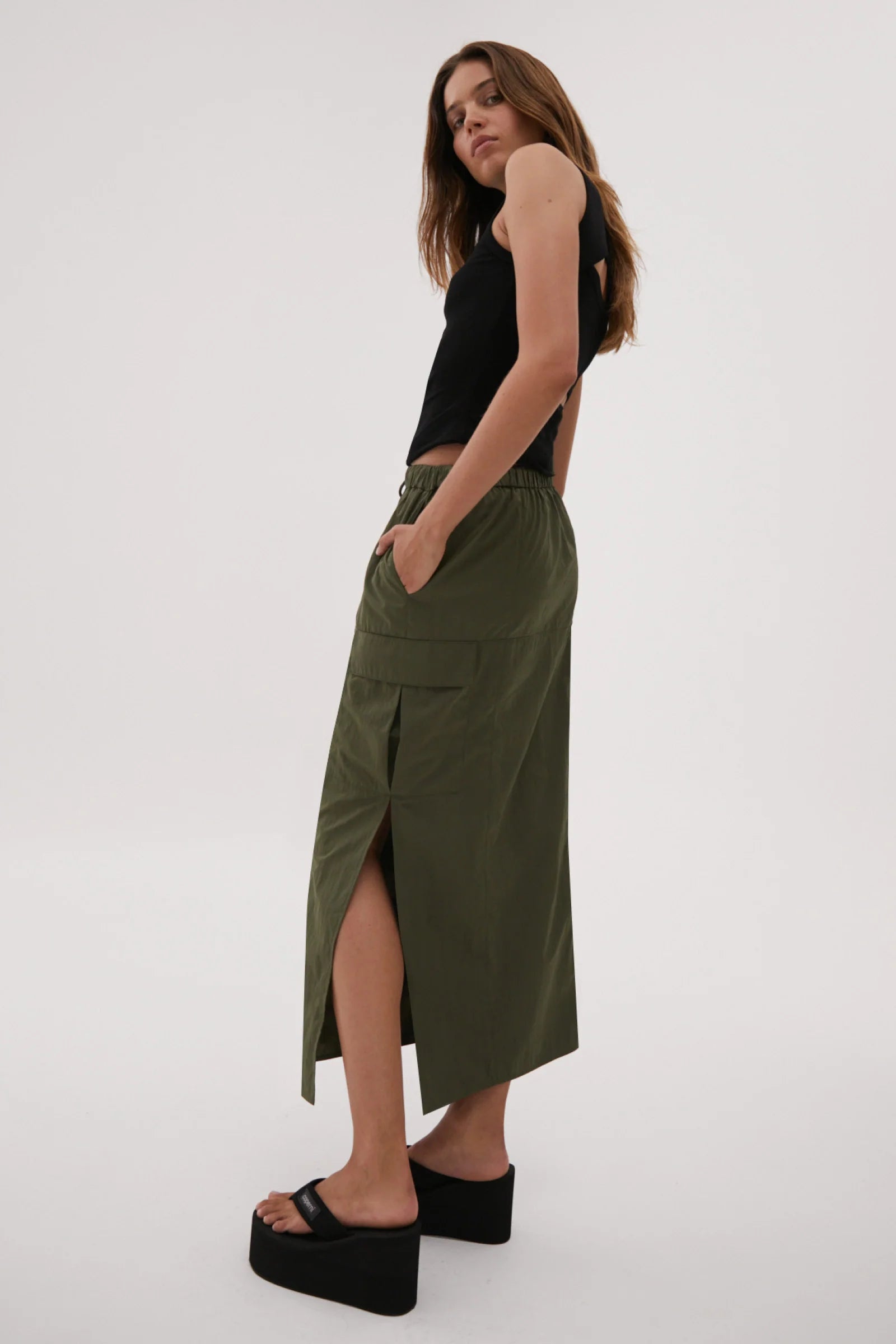 Elysian Collective Misha Urban Jalen Midi Skirt Sage Green