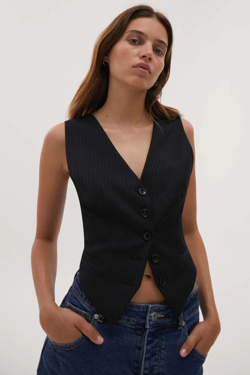 Elysian Collective Misha Urban Odalis Vest Navy Pinstripe