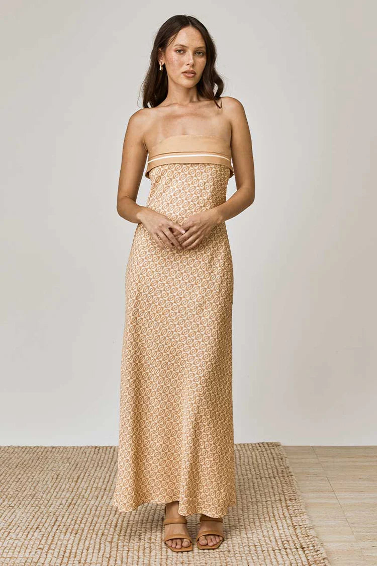 Elysian Collective Mon Renn Monikh Strapless Dress Monogram Print