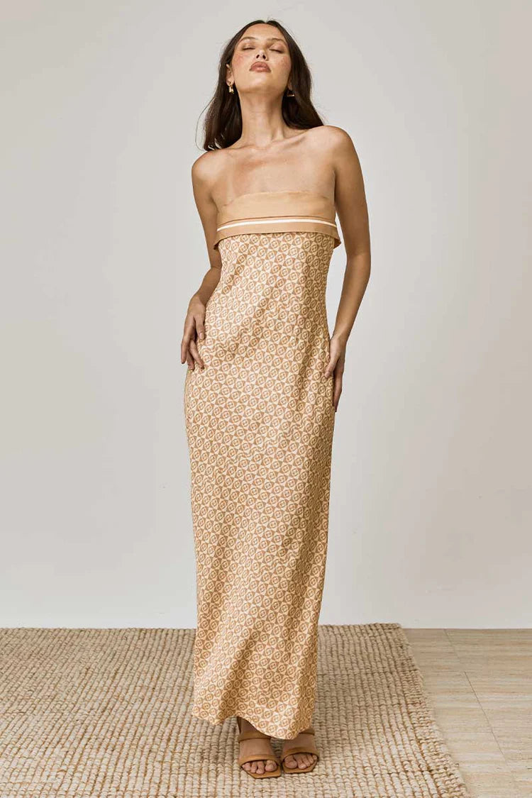 Elysian Collective Mon Renn Monikh Strapless Dress Monogram Print