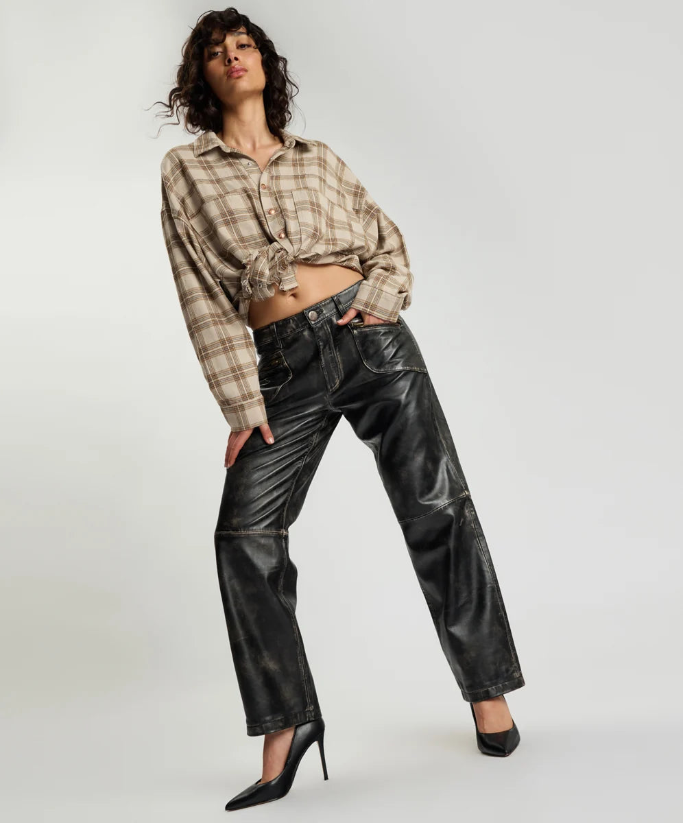 Elysian Collective One Teaspoon Atlas Carrot Leg Mid Waist Leather Pants Worn Black