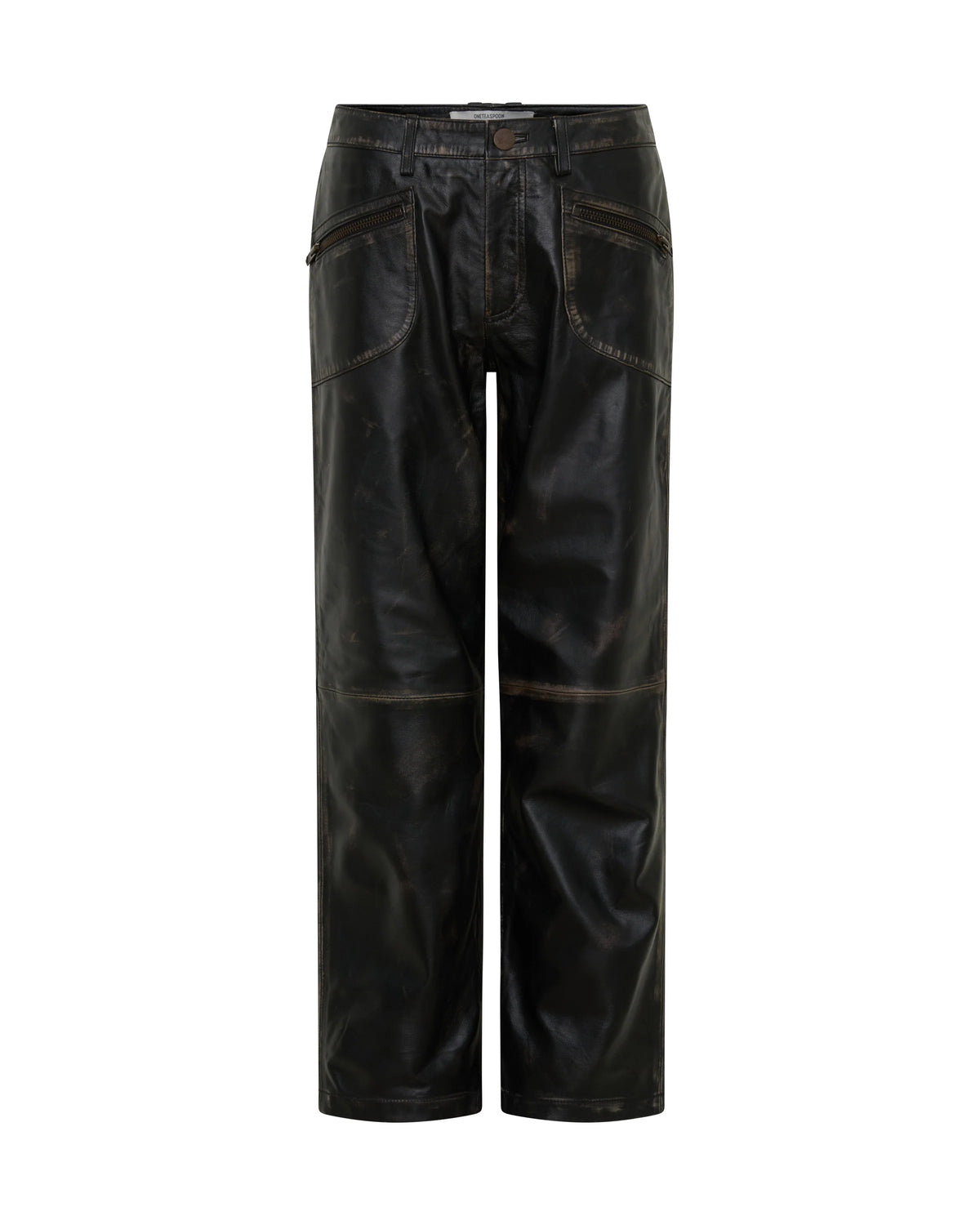 Elysian Collective One Teaspoon Atlas Carrot Leg Mid Waist Leather Pants Worn Black