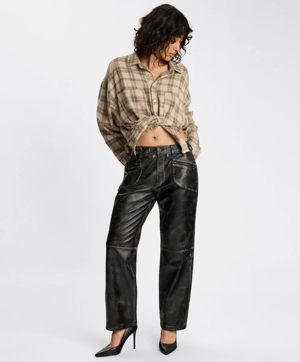 Elysian Collective One Teaspoon Atlas Carrot Leg Mid Waist Leather Pants Worn Black