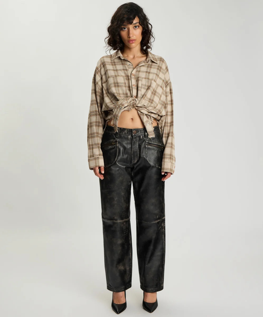 Elysian Collective One Teaspoon Atlas Carrot Leg Mid Waist Leather Pants Worn Black
