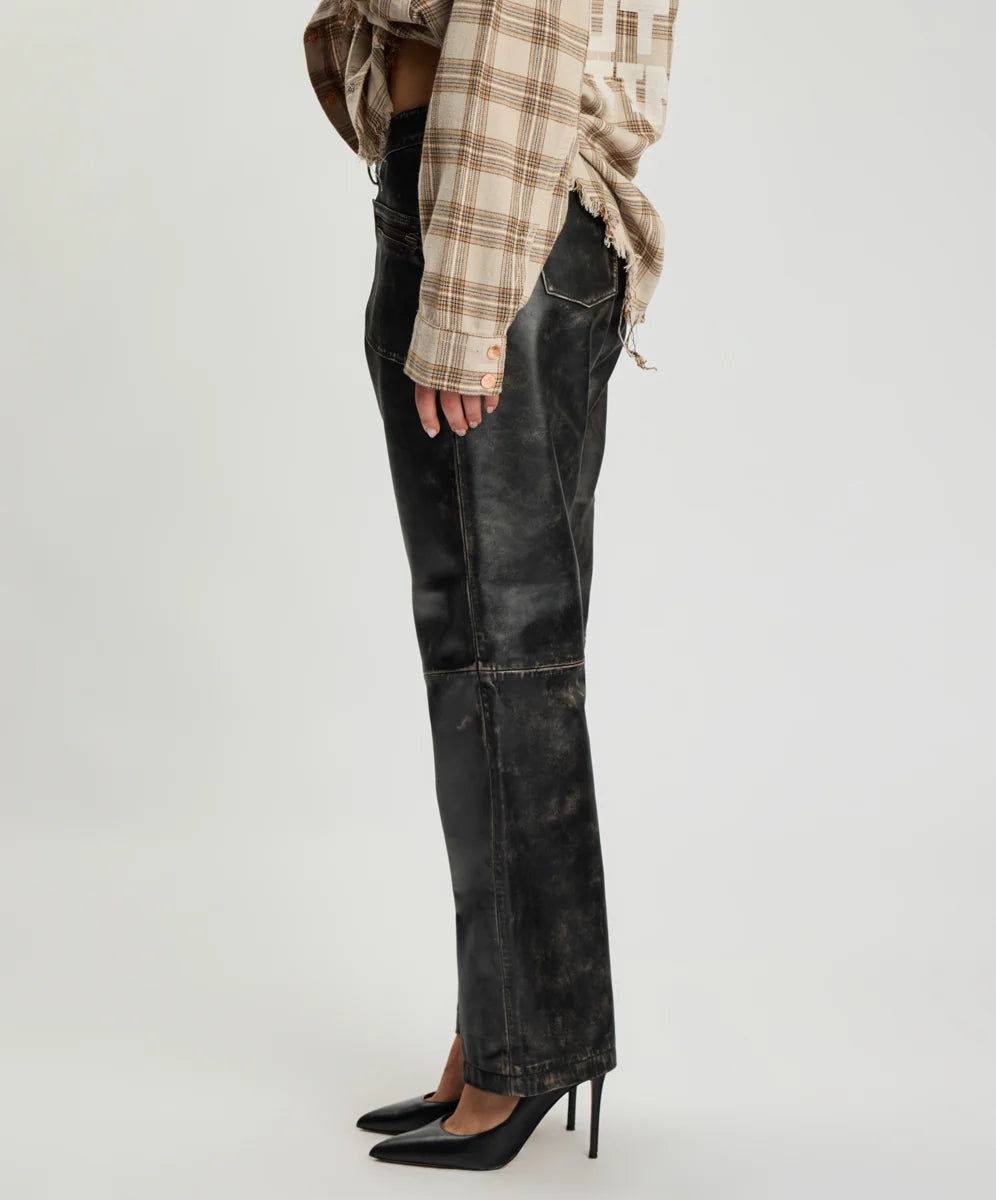 Elysian Collective One Teaspoon Atlas Carrot Leg Mid Waist Leather Pants Worn Black