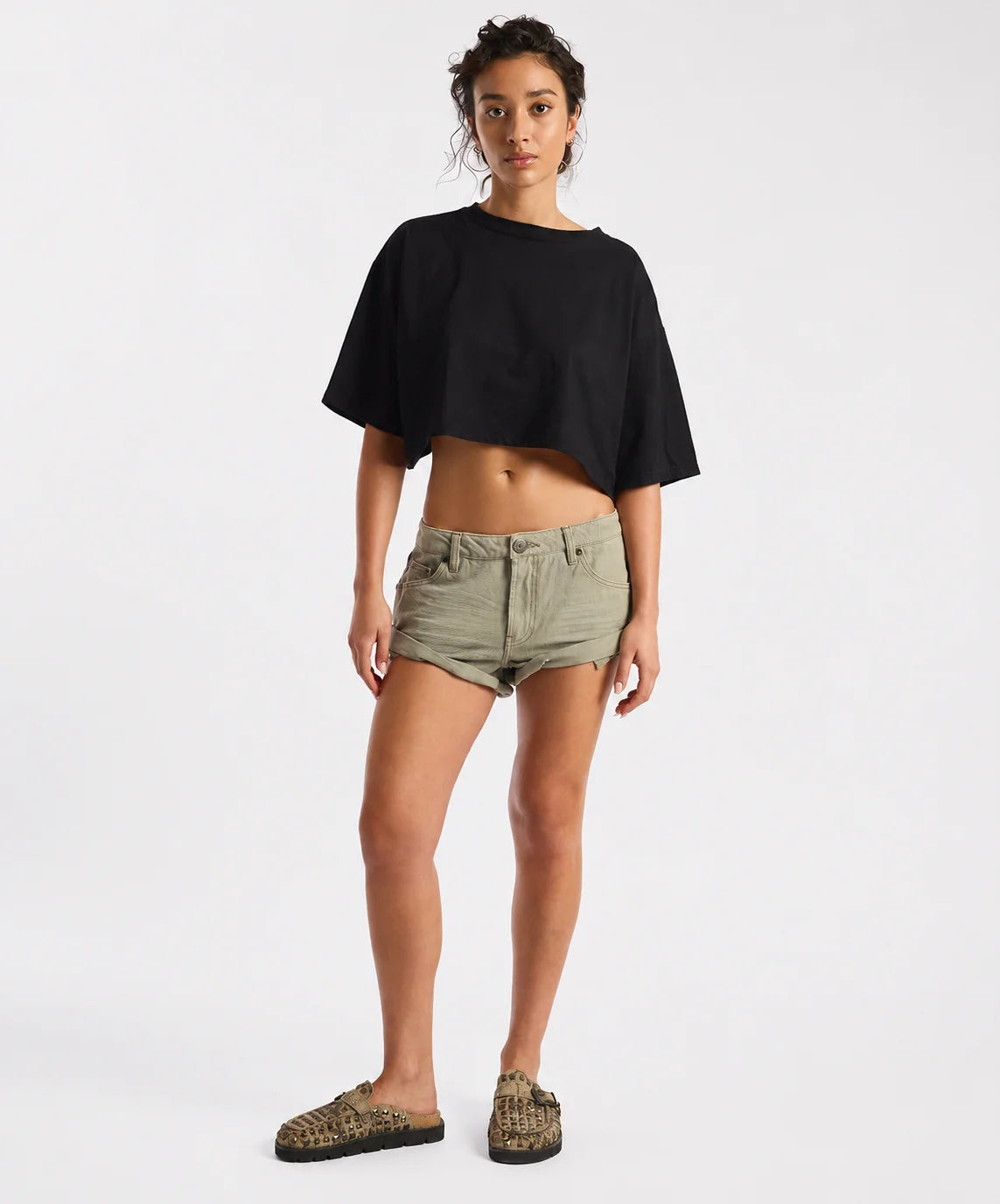 Elysian Collective One Teaspoon Bandits Low Waist Denim Shorts Super Khaki