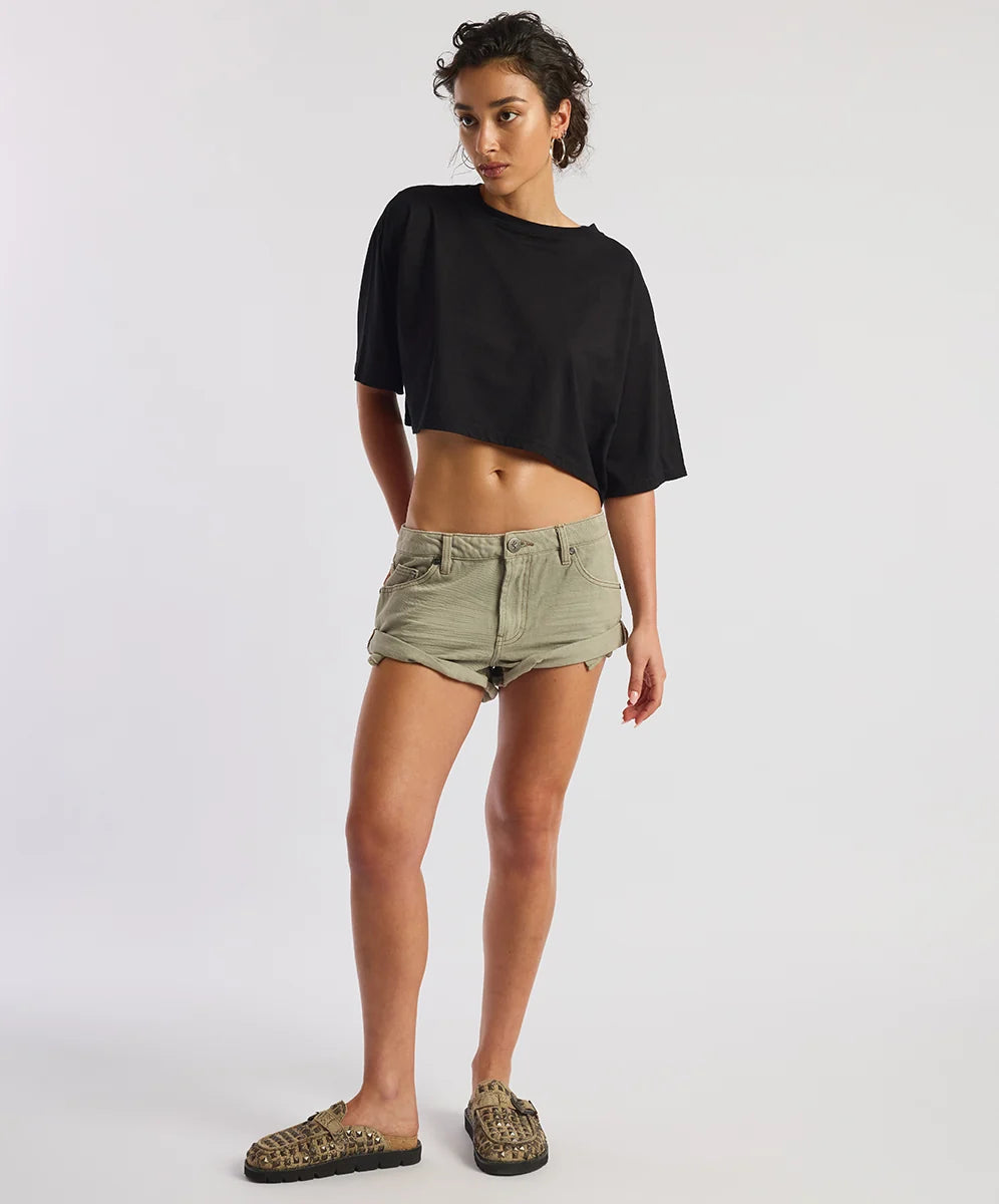 Elysian Collective One Teaspoon Bandits Low Waist Denim Shorts Super Khaki