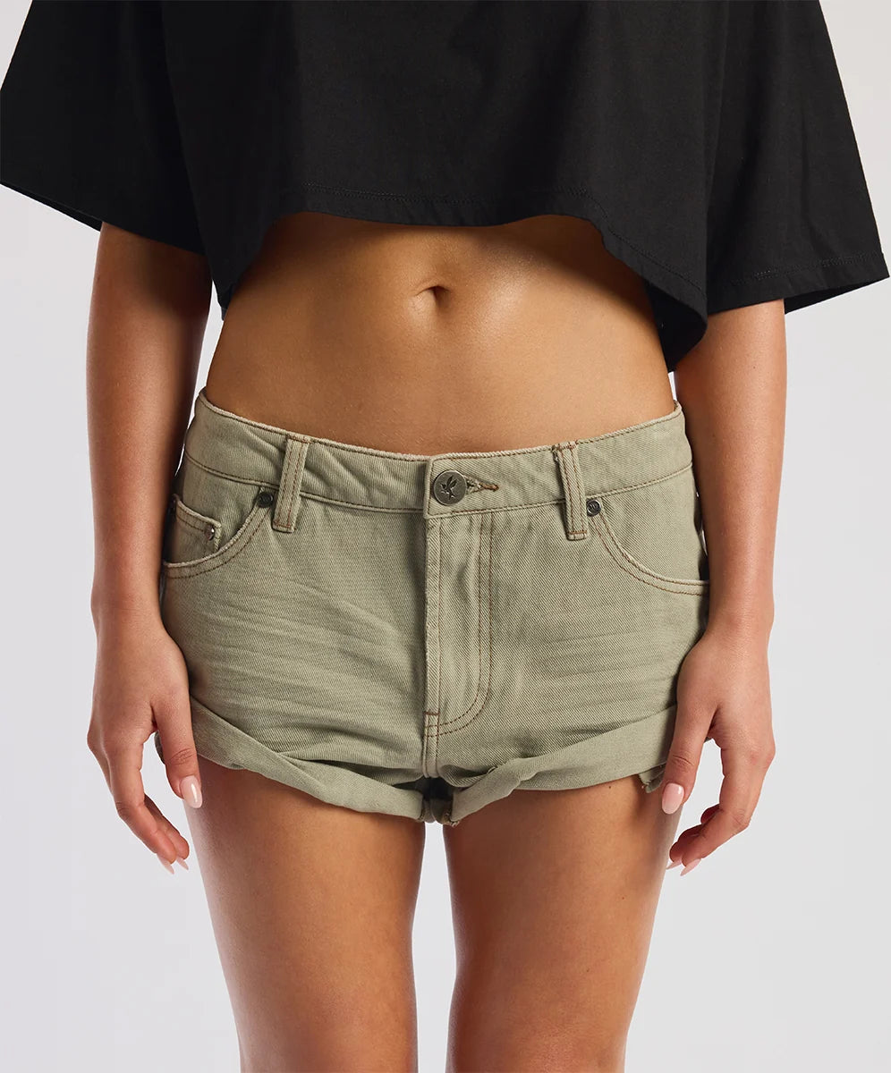 Elysian Collective One Teaspoon Bandits Low Waist Denim Shorts Super Khaki