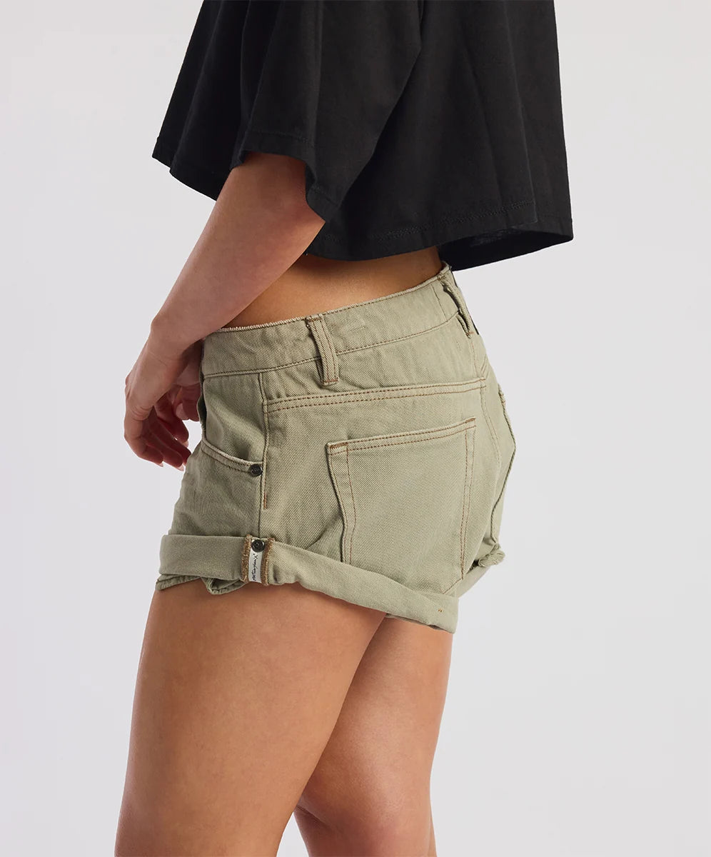 Elysian Collective One Teaspoon Bandits Low Waist Denim Shorts Super Khaki