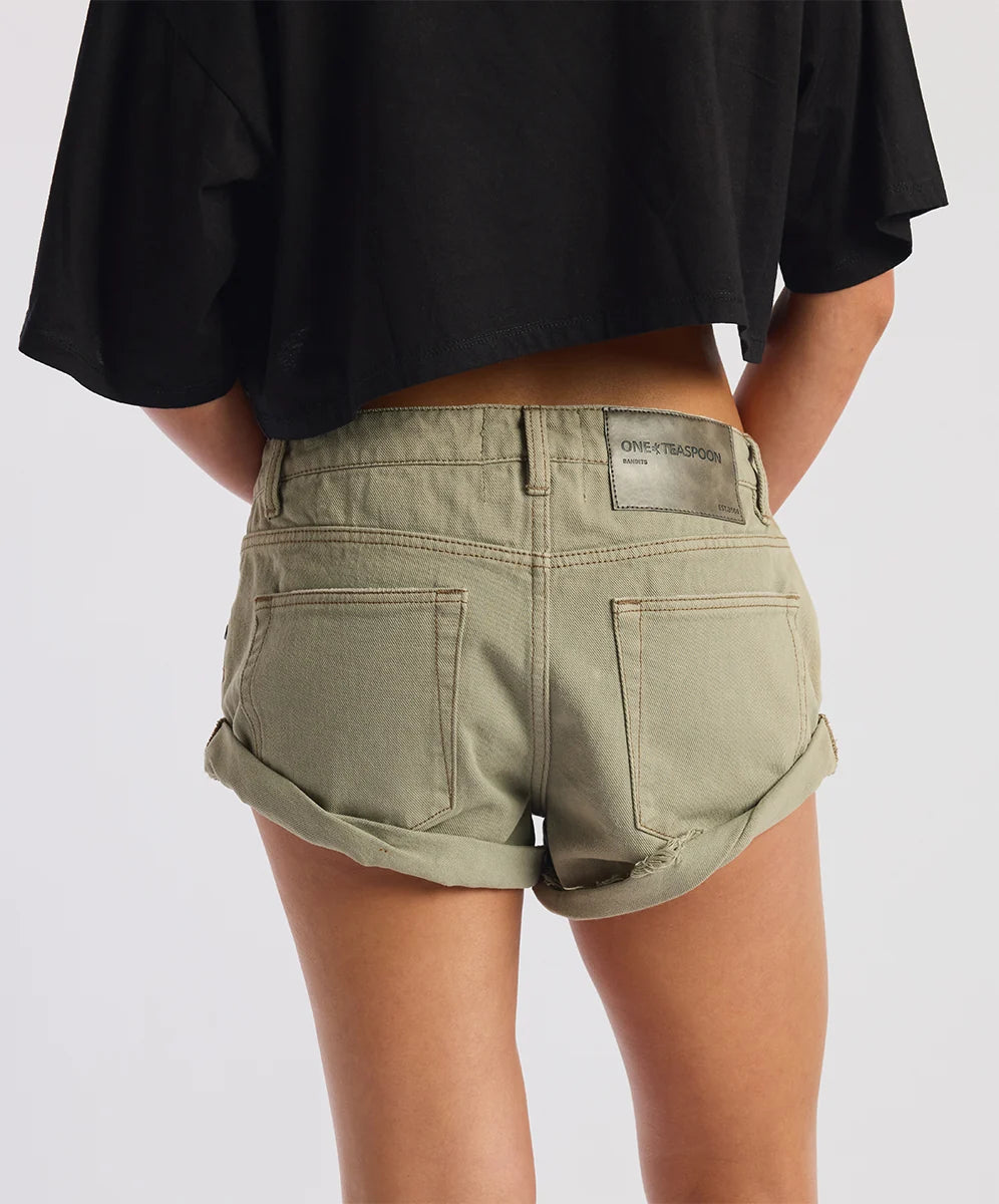 Elysian Collective One Teaspoon Bandits Low Waist Denim Shorts Super Khaki