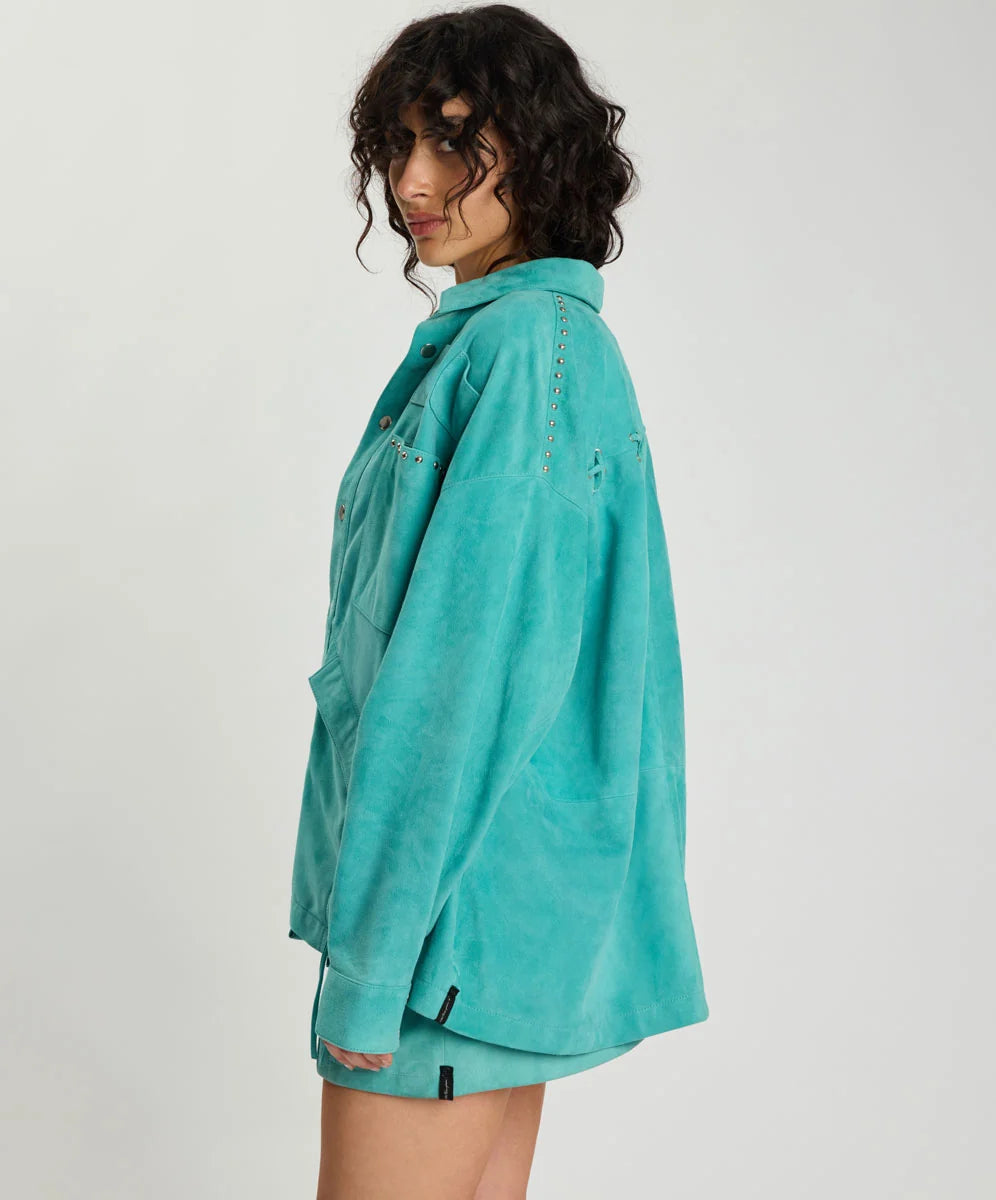 Elysian Collective One Teaspoon Cross My Heart Suede Jacket Mint Green