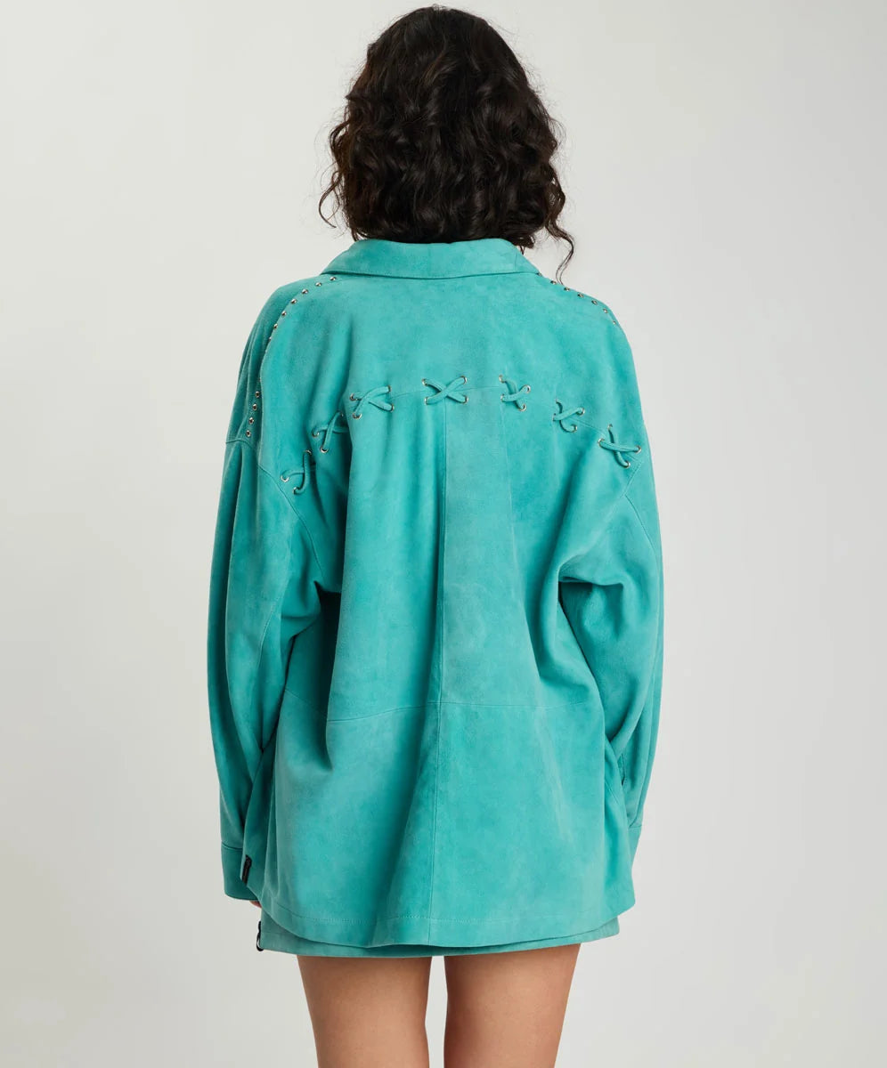 Elysian Collective One Teaspoon Cross My Heart Suede Jacket Mint Green