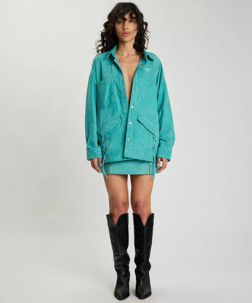 Elysian Collective One Teaspoon Cross My Heart Suede Jacket Mint Green