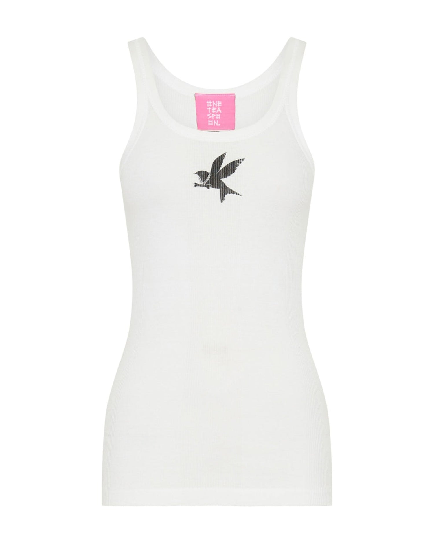 Elysian Collective One Teaspoon Logo Bower Bird Ribbed Singlet White