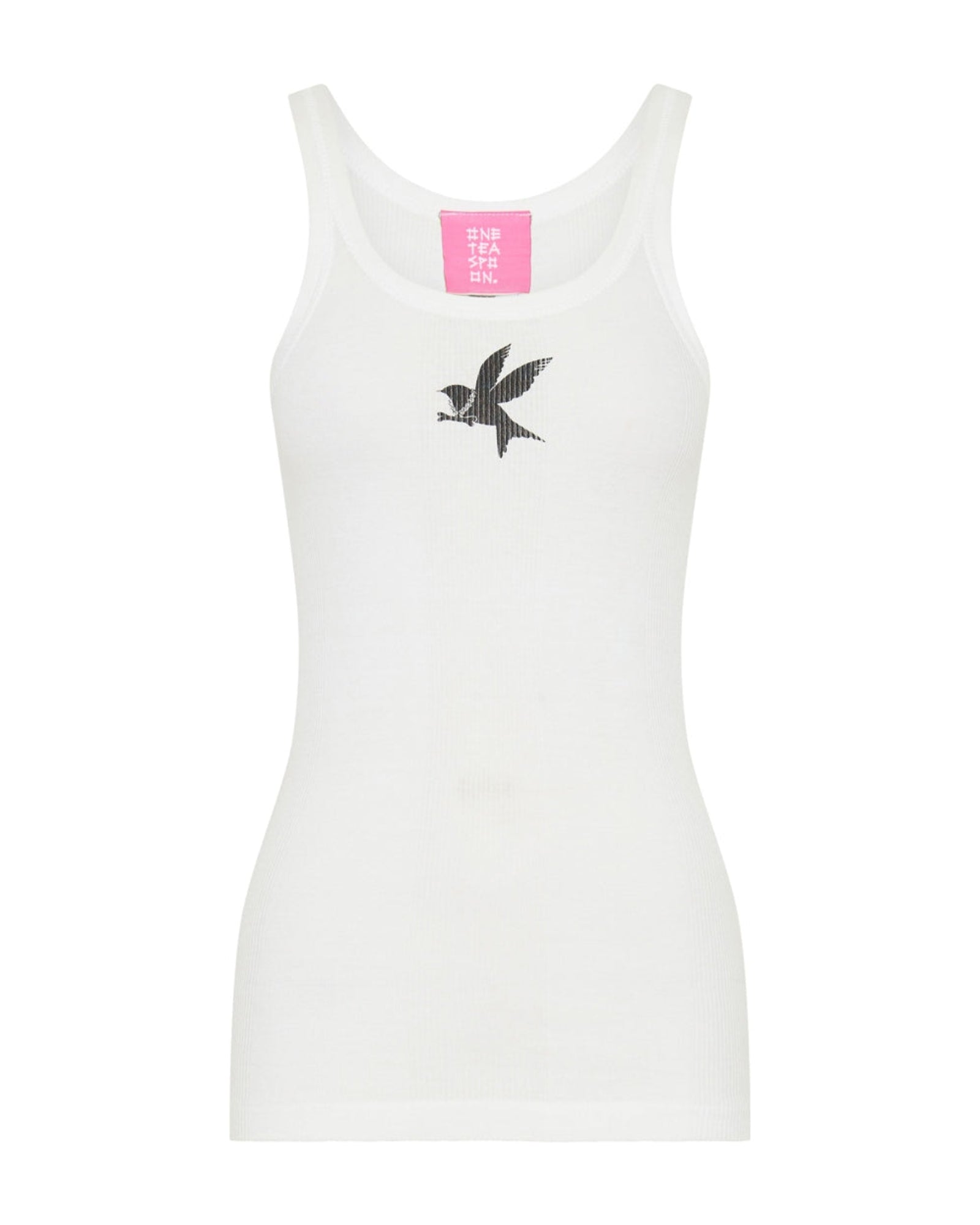 Elysian Collective One Teaspoon Logo Bower Bird Ribbed Singlet White