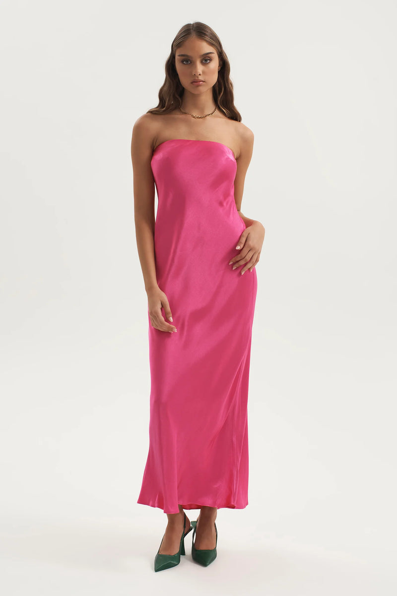 Elysian Collective Ownley Augustine Bias Strapless Dress Hot Pink