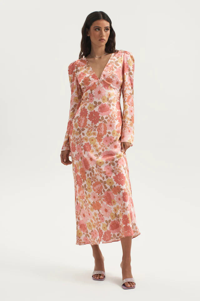 Elysian Collective Ownley Zaliah Bias Backless Midi Dress Pink Floral