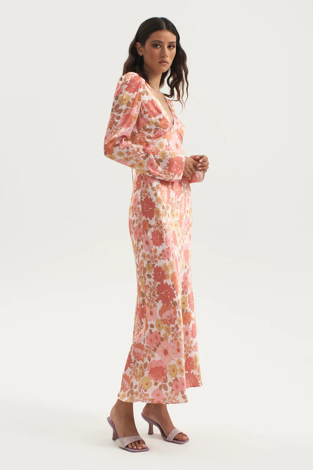 Elysian Collective Ownley Zaliah Bias Backless Midi Dress Pink Floral