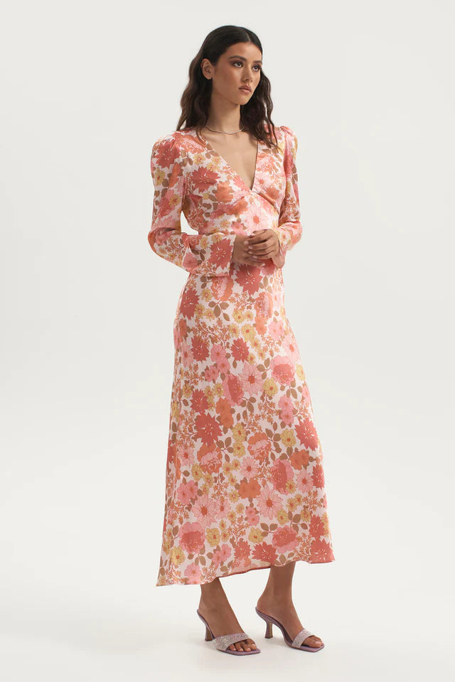 Elysian Collective Ownley Zaliah Bias Backless Midi Dress Pink Floral