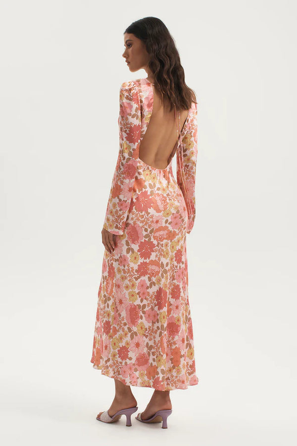 Elysian Collective Ownley Zaliah Bias Backless Midi Dress Pink Floral