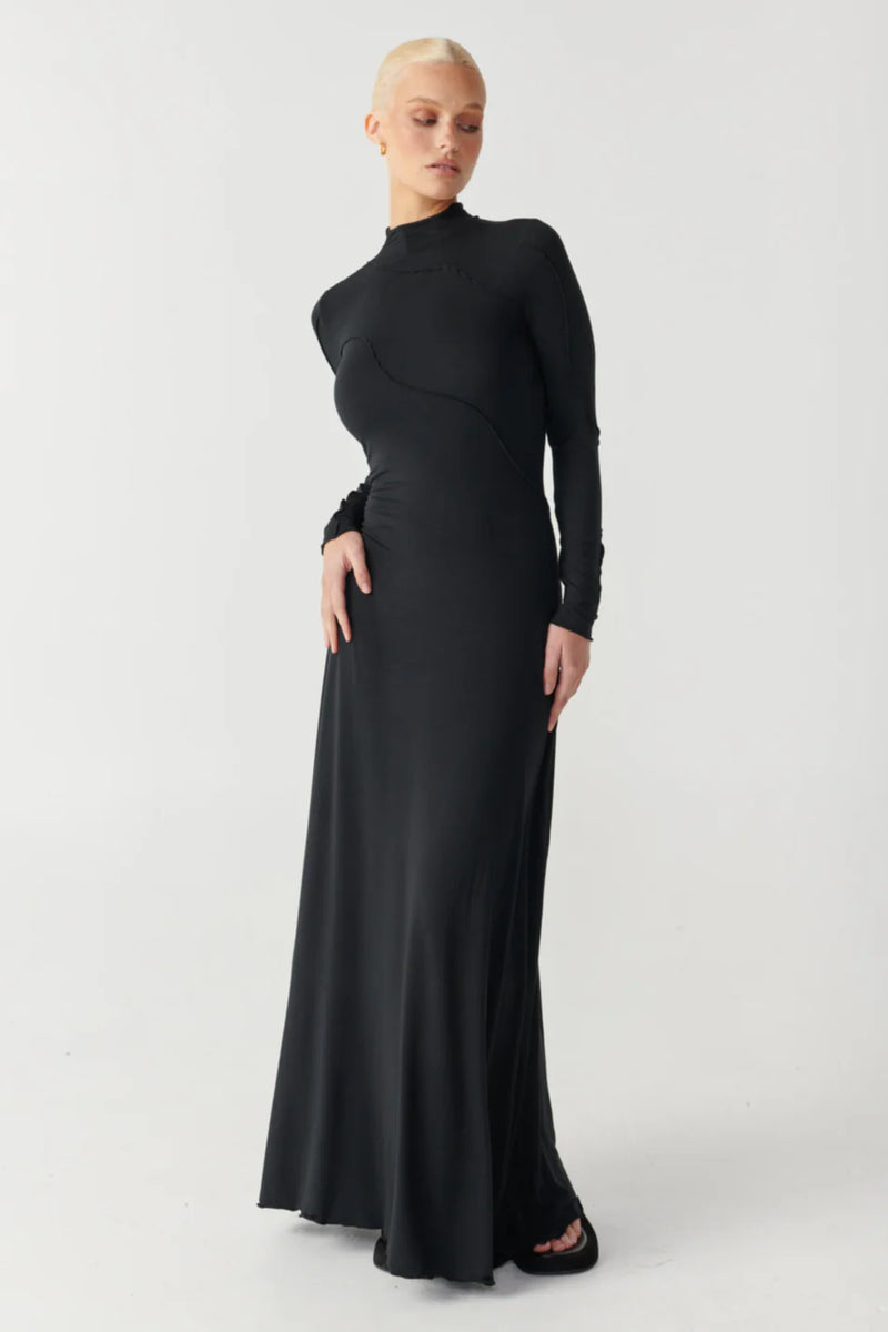 Elysian Collective Raef The Label Cleo Panelled Maxi Dress Black