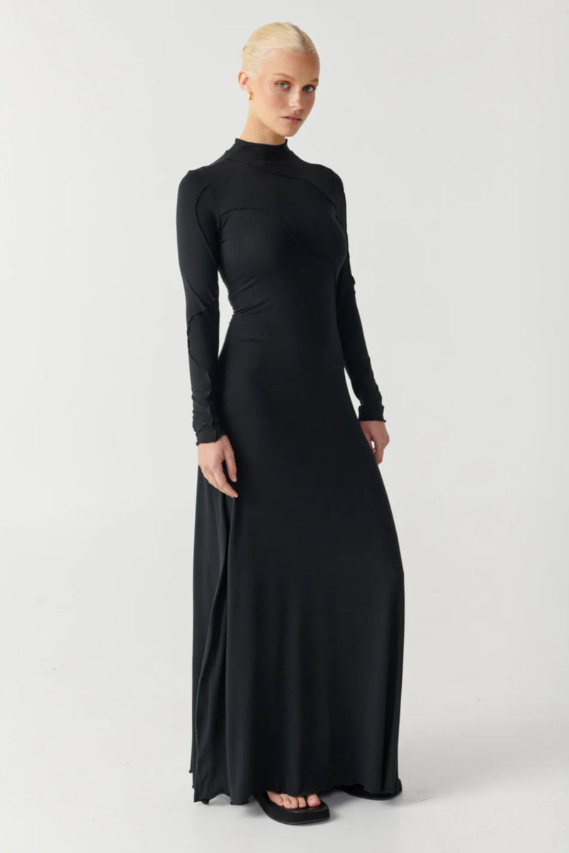 Elysian Collective Raef The Label Cleo Panelled Maxi Dress Black